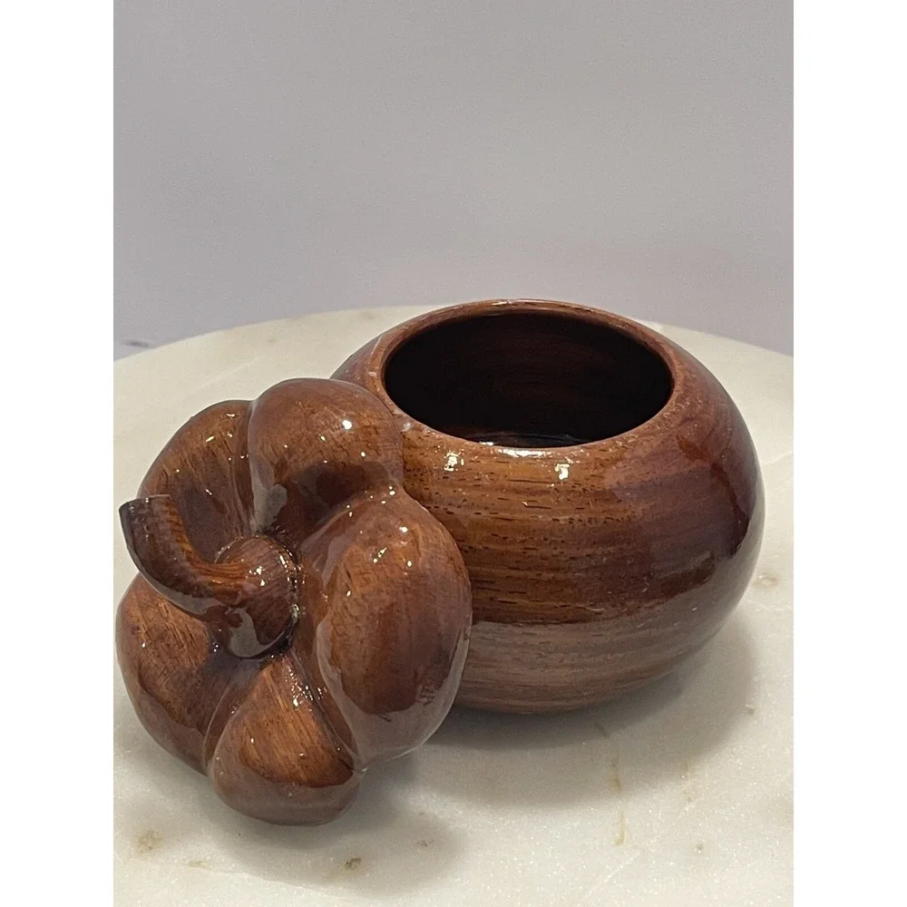Wooden Hand Carved Lidded‎ Decor Storage Jewelry Organizer Pumpkin Trinket Box